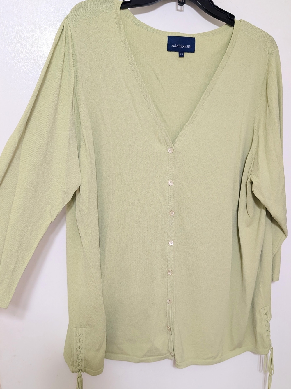 Addition Elle Pale Green Button-Front V-Neck Cardigan